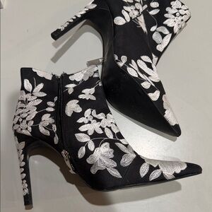 Zara Black and Silver Floral Heeled Boots